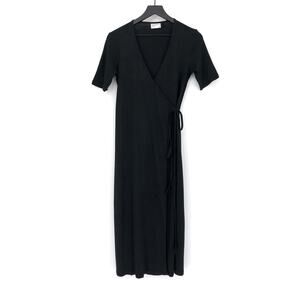 FRANK AND OAK The Good Cotton Midi Length Wrap Dress Black S